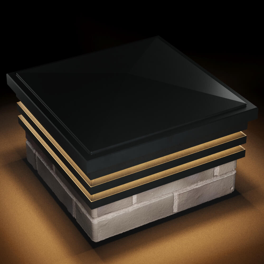 Колпак Zking Бона ХайТек Черный на столб 1.5х1.5 кирпича (385х385мм) с подсветкой в Салавате фото