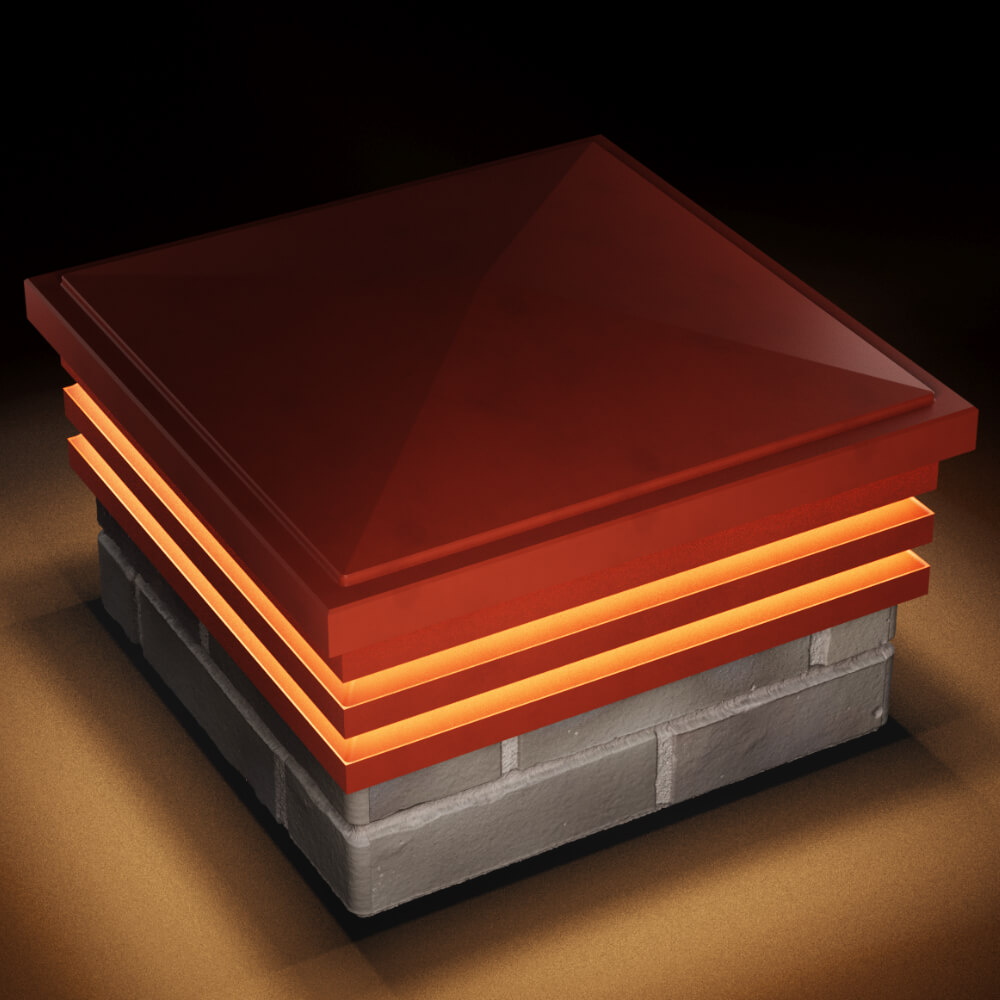 Колпак Zking Бона ХайТек Красный на столб 1.5х1.5 кирпича (385х385мм) с подсветкой в Салавате фото