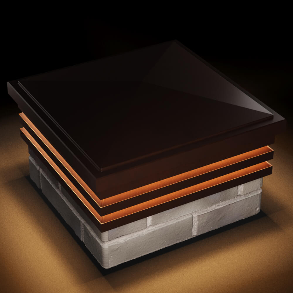 Колпак Zking Бона ХайТек Коричневый на столб 1.5х1.5 кирпича (385х385мм) с подсветкой в Салавате фото